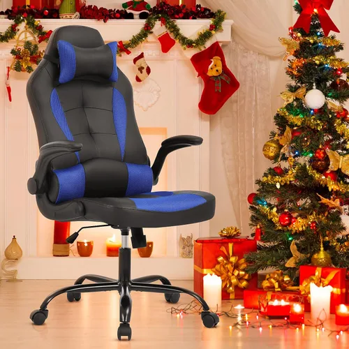 Silla de juegos, silla de oficina con respaldo alto, silla de escritorio ergonómica de carreras de PC con reposacabezas soporte lumbar y brazos