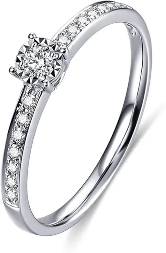 DIYA 1CT Round Cut Moissanite Diamond Ring, 925 Sterling Silver Solitaire Promise Rings for Her Ladies Wedding Rings Jewelry Gifts for Women Wife