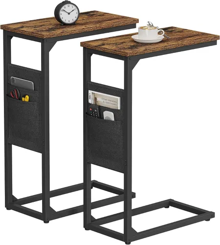 Miniatura 14 de TUTOTAK - Mesa auxiliar en forma de C, mesa lateral para sofá, mesa de sofá con bolsa de almacenamiento, bandeja para TV para sala de estar, Negro