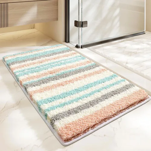 Miniatura 3 de Tapete de baño con rayas, extra suave, absorbente, antideslizante, cómodo, tapete para bañera, ducha, baño, lavable a máquina, 16 x 24 pulgadas, rosa