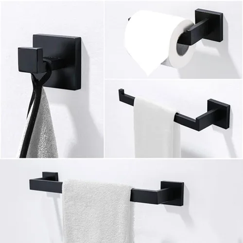 Miniatura 6 de Ralbay Juego de 5 toallas de baño de 14.2 pulgadas, color negro, acero inoxidable de alta calidad, estilo cuadrado, color negro mate, juego