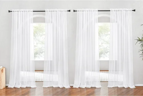 Miniatura 23 de NICETOWN Cortinas traslúcidas de gasa para ventana de dormitorio, bolsillo para barra, elegantes cortinas traslúcidas ligeras que llegan al suelo