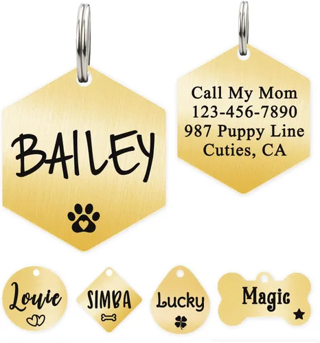 Miniatura 33 de Ultra Joys - Etiqueta personalizada de identificación para mascotas para perros, etiqueta de identificación de hueso de acero inoxidable cepillado