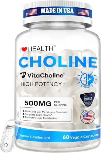 Ganador del premio – 500 mg de VitaCholine ® clínicamente dosificado – 60 cápsulas – Suplemento líquido de colina – Apoya el embarazo y la salud del