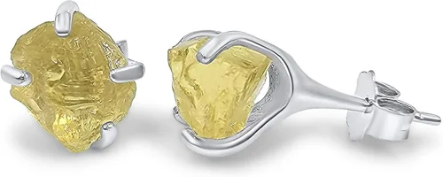 Miniatura 179 de Natural raw gemstone stud earrings with white gold over 925 sterling silver, 6 to 7mm rough genuine quality birthstone gift for her, Uniquelan