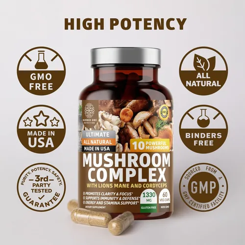 Miniatura 7 de Complejo de hongos N1N Premium [10 hongos potentes] con Reishi, melena de león, cordyceps, chaga, cola de pavo y maitake para apoyar la salud