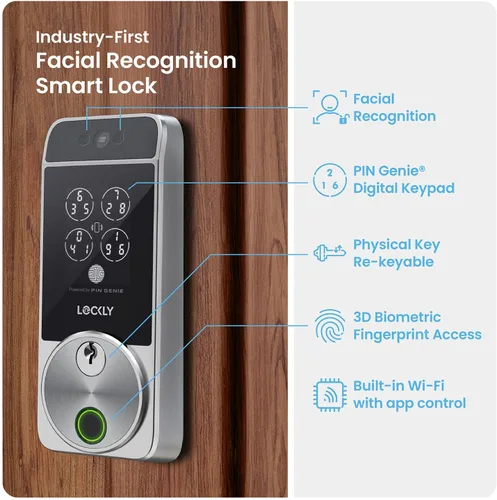 Miniatura 2 de Lockly Visage Zeno Series Smart Lock, reconocimiento facial y huella dactilar, cerradura de puerta de entrada sin llave, cerrojo Wi-Fi integrado