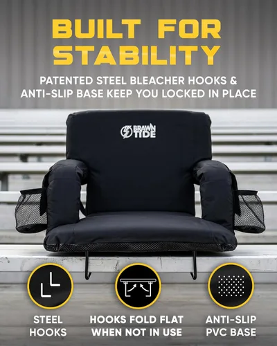 Miniatura 4 de BRAWNTIDE - Asiento para estadio con respaldo, cómodo cojín, acolchado grueso, 2 ganchos para gradas, 4 bolsillos, silla de estadio ideal