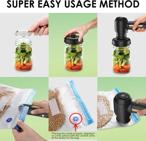 Miniatura 7 de Kit de sellado al vacío eléctrico de tarros Mason con 20 bolsas de vacío reutilizables, 10 tapas Mason, sellador al vacío de mano 3 en 1, potente