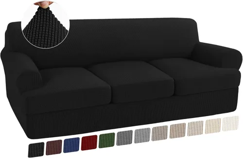 Miniatura 22 de Turquoize Funda para sofá de 3 piezas con cojines en forma de T, funda para sofá de terciopelo elástico para sofás con cojines en forma de T, funda