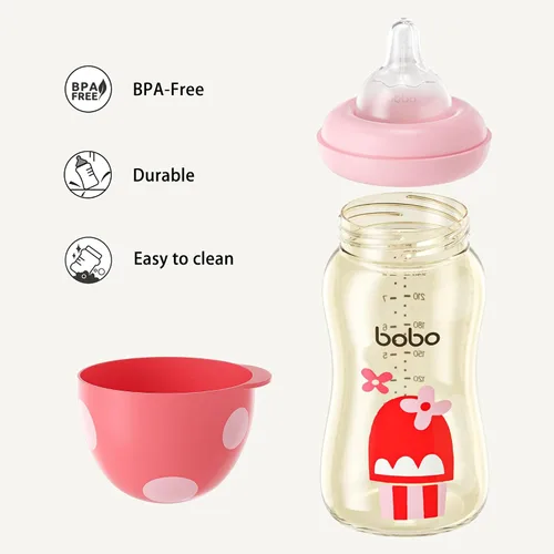 Miniatura 6 de YOHKOH Biberón PPSU de cuello ancho para recién nacidos, biberón anticólico con tetina de respuesta natural, cuerpo aerodinámico, fácil de limpiar