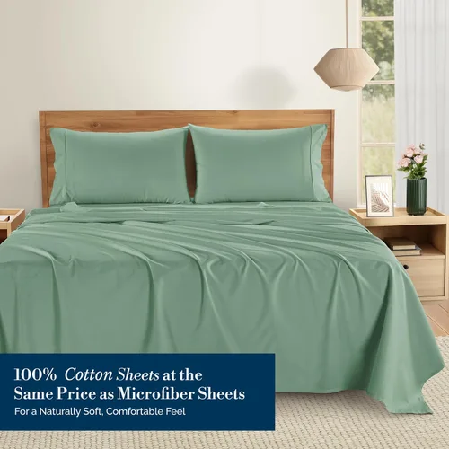 Miniatura 2 de Casa Platino Sábanas de cama individual XL, sábanas de 100 % algodón con 2 fundas de almohada, tejido percal crujiente y sensación acogedora, verde