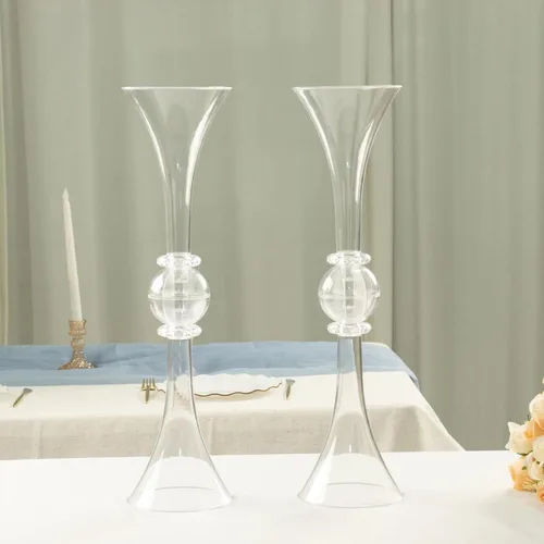 Miniatura 6 de Efavormart - Juego de 2 centros de mesa de trompeta con adornos de cristal transparente de 21 pulgadas, jarrón reversible de plástico para flores