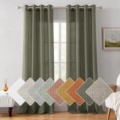 Miniatura 12 de HOMEIDEAS - Cortinas traslúcidas de lino rosa pálido, 2 paneles de 63 pulgadas de largo con textura de rosa polvoriento semitransparente, cortinas
