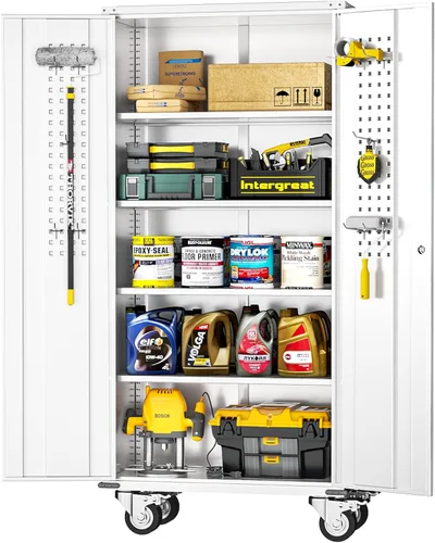 Miniatura 20 de INTERGREAT Armario de almacenamiento de metal con cerradura, gabinete de almacenamiento de metal con cerradura de 72 pulgadas de alto con puertas