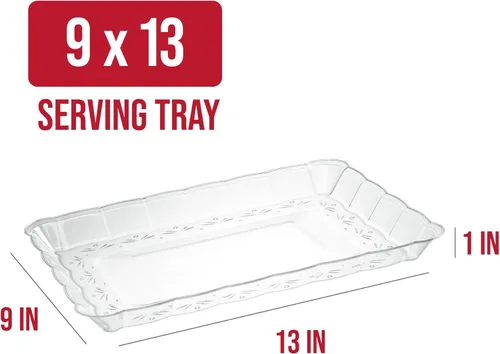 Miniatura 5 de Plasticpro - Bandejas de plástico para servir, rectangulares, 9 x 13 pulgadas, plato desechable para fiesta, incluye 4 bandejas Transparente
