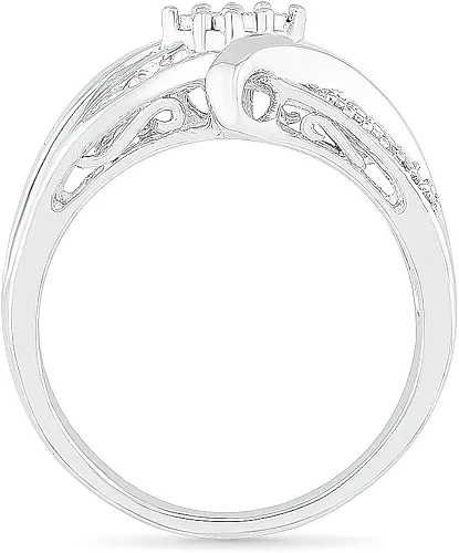 Miniatura 2 de D-GOLD DGOLD - Anillo redondo de plata de ley con derivación de diamante (0.03 cttw), Plata Esterlina, Diamante