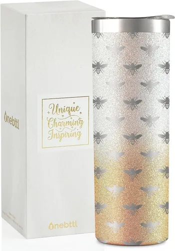 Onebttl Regalos únicos de abejas para mujeres y niñas, vaso de acero inoxidable SS304 de 20 onzas con tapa y pajita, taza temática para ella en