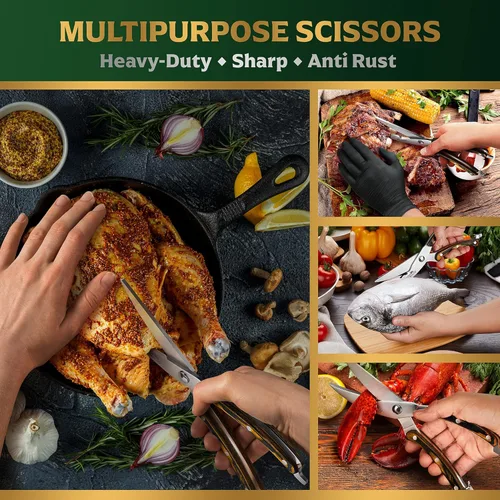 Miniatura 4 de Tijeras para aves de corral resistentes, tijeras profesionales de cocina de acero inoxidable para pollo, carne y hueso, tijeras de alimentos