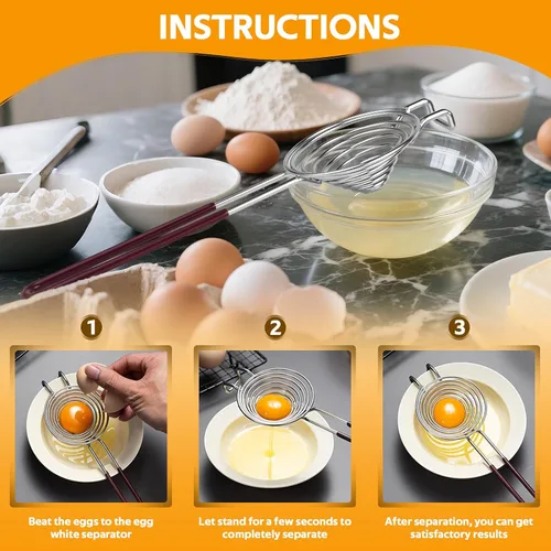 Miniatura 4 de Separador de huevos, herramienta de separación blanca de yema de huevo de acero inoxidable, herramienta separadora de clara de huevo de mango largo