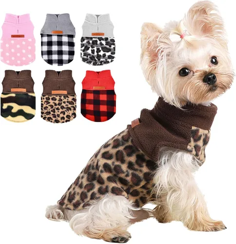 Suéteres para perros pequeños, niño y niña, chaleco de vellón de leopardo chihuahua, suéter elástico para cachorros, ropa para mascotas, suéter