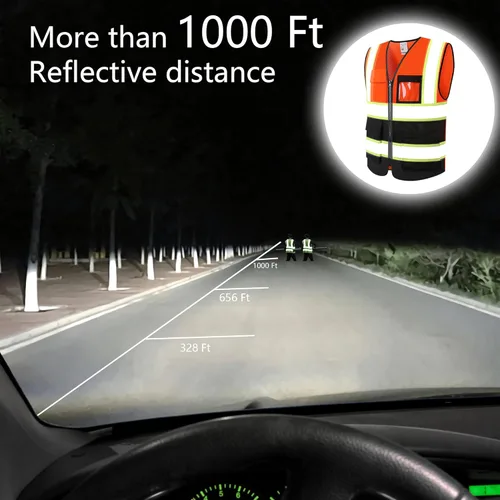 Miniatura 4 de Chaleco de seguridad reflectante de alta visibilidad para hombres y mujeres con bolsillos y cremallera frontal, cumple con los estándares ANSI/ISEA