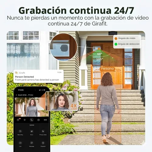 Miniatura 3 de Girafit Cámara de ventana de 3 MP 2K, cámaras de interior WiFi de 2.4 GHz y 5 GHz para seguridad en el hogar con visión nocturna a color ChroMax Al