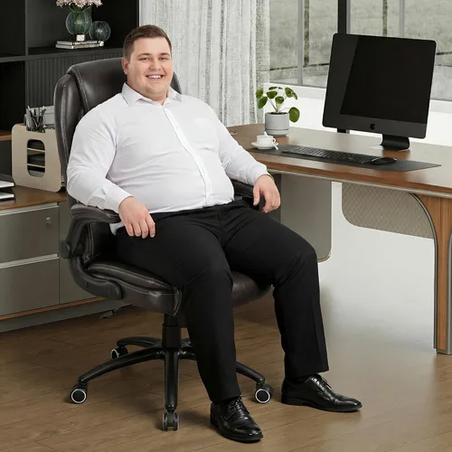 Miniatura 2 de MALOL Juego de 2 sillas de oficina de 300 libras con reposabrazos abatibles y respaldo reclinable, silla de escritorio ejecutiva ergonómica de piel