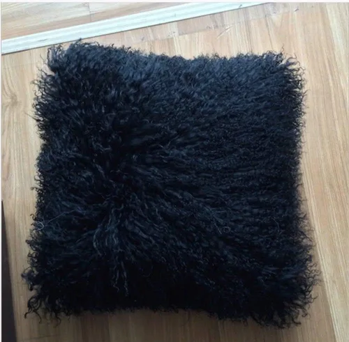 Miniatura 4 de Seek4comfortable Funda de almohada de piel de cordero mongol 100% real, de 18 x 18 pulgadas, funda de almohada decorativa de piel para sala de Negro