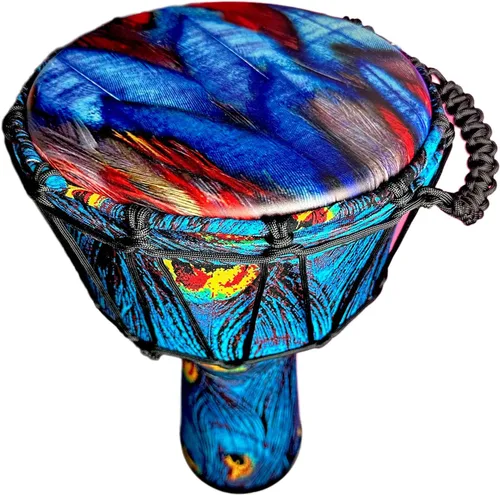 Miniatura 3 de RUOSWTE Djembe Bongo, tambor de copa hecho de cabeza de tambor de piel de cabra, tela pintada a mano, estilo de África occidental, regalo