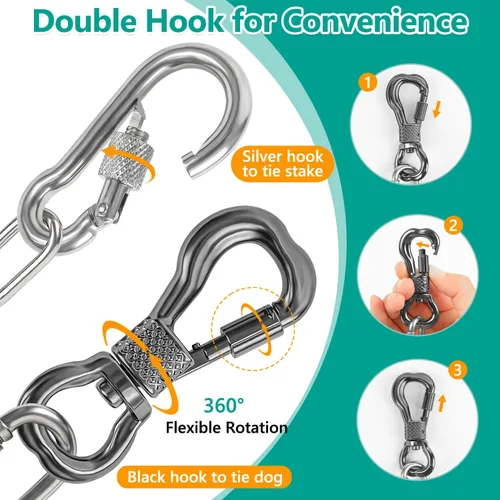 Miniatura 2 de Tresbro Cadenas de perro resistentes para exteriores, cable de amarre de 6 pies de acero inoxidable con gancho giratorio para perros grandes, cadena