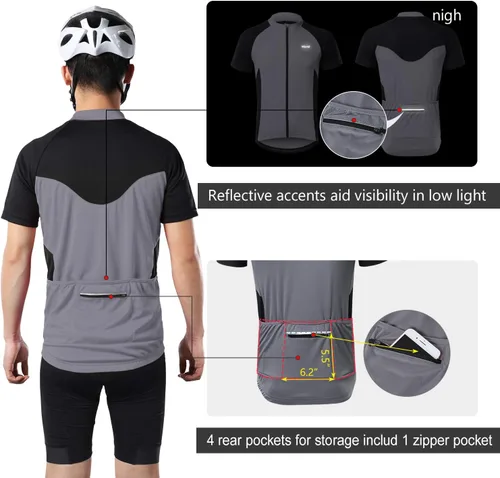 Miniatura 5 de ARSUXEO Camiseta de ciclismo de manga corta para hombre, camiseta de ciclismo MTB con bolsillo con cremallera 655