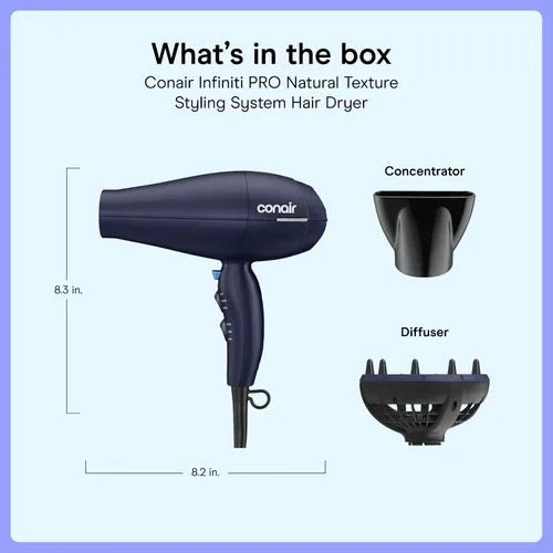 Miniatura 7 de Secador de pelo Infiniti Pro Conair con difusor innovador, mejora rizos y ondas mientras reduce el encrespamiento, azul oscuro Difusor multicámara