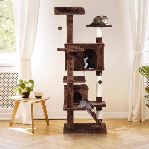 Miniatura 3 de ZENY - Árbol para gatos 53‘‘ , con postes de sisal y 2 habitaciones de peluche, muebles para gatos Marrón