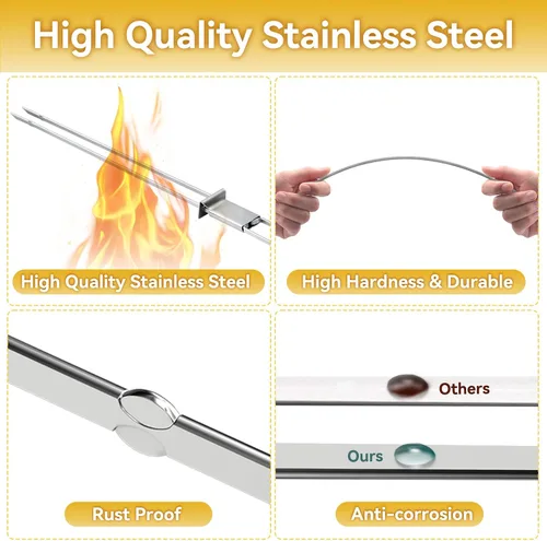 Miniatura 2 de Brochetas para Asar - Brochetas de 33 cm con Barra de Empuje de Doble Punta Antideslizante de Metal para Kabobs, Brocheta de Acero Inoxidable