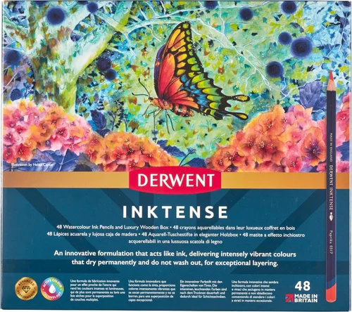 Miniatura 3 de Derwent Inktense - Juego de 48 lápices en caja de madera, núcleo redondo de 4mm, firme, soluble en agua, ideal para acuarela, ilustrar, colorear