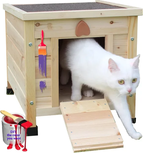 Miniatura 13 de Rockever Casa para gatos al aire libre, casa aislada para gatos al aire libre con forro cálido para invierno, jaula de conejo, refugio exterior