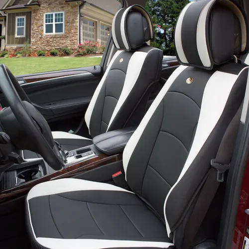 Miniatura 6 de TLH - Juego completo de cojines de asiento de cuero sintético ultra cómodos, ajuste universal para coches, camiones, SUV Azul Negro