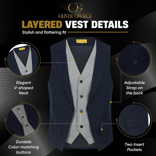 Miniatura 40 de Oliver George Chaleco formal de esmoquin en capas para hombre, chaleco de traje de negocios