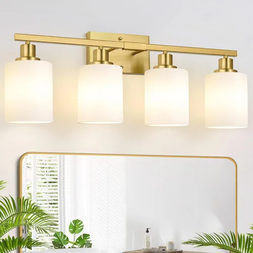 Miniatura 14 de MOKATNG Juego de 2 apliques de pared para baño, luces de tocador modernas negras con pantalla de vidrio blanco, lámpara de pared de baño