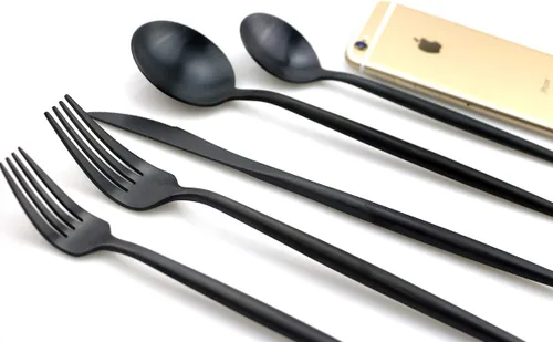 Miniatura 2 de JASHII Juego de 20 cubiertos de acero inoxidable 304 negro mate para el hogar, juego de vajilla de cocina con cuchillo/tenedor/cuchara servicio