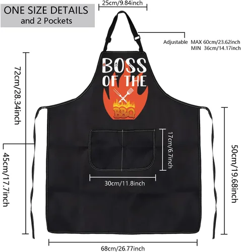 Miniatura 2 de MBMSO Boss Grill BBQ Chef Delantal Boss of the BBQ Delantal Boss Barbacoa Regalos para amantes de la barbacoa, delantal de cocina, delantal