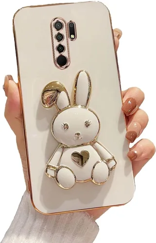 Miniatura 55 de Estuche con soporte de conejo de corazón para Xiaomi Redmi Note 10S, galvanizado suave TPU protector delgado a prueba de golpes con lindo conejito