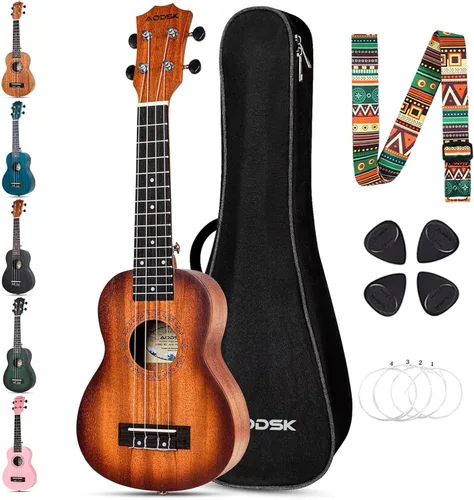 Miniatura 15 de AODSK Ukelele negro de concierto para principiantes de 23 pulgadas con correa para bolsa de concierto, cuerda de nailon, 4 púas, regalo de vacaciones