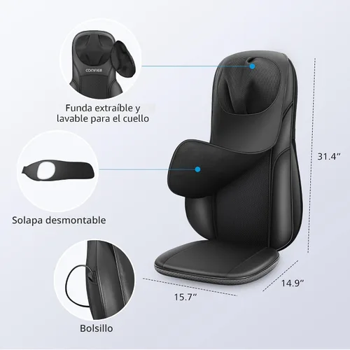 Miniatura 7 de COMFIER Masajeador Shiatsu de espalda con calor, almohadilla de masaje para silla con amasado profundo y masaje giratorio, masajeador para silla