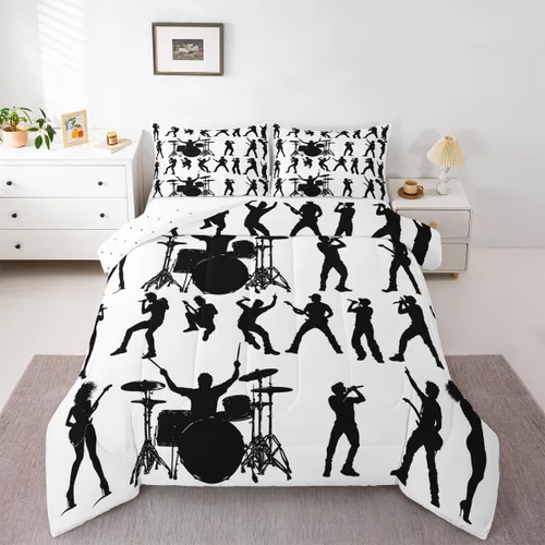 Miniatura 18 de Juego de ropa de cama de guitarra, tamaño individual para niños y niñas, juego de edredón con teclados de piano, temática musical, inserto