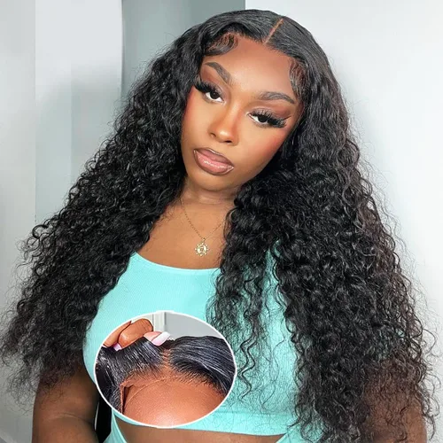 Miniatura 13 de Wear and Go Glueless Wigs Human Hair Pre Plucked Pre Cut 4x4 Lace Front Wigs for Black Women 180% Density Deep Wave Bob Wig Human Hair for Beginners