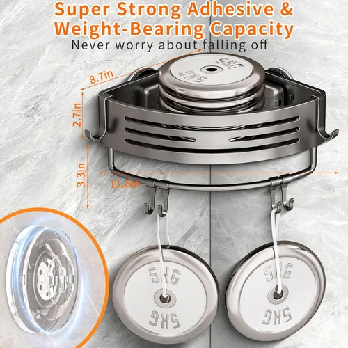 Miniatura 4 de Soporte de ducha con ventosa, estante de ducha extraíble sin perforaciones con barra de toalla y ganchos portátiles, organizador de aluminio a