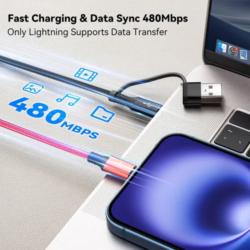 Miniatura 3 de Cable de Carga Múltiple 6 en 1, Paquete de 2 Cables Cargadores Múltiples de 6 Pies para Todos los Dispositivos Cable Trenzado USB A/C a