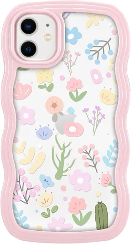 Miniatura 31 de ZCDAYE Funda compatible con iPhone 11, diseño floral estético, bonita funda rizada y ondulada para mujeres y niñas, funda de TPU suave a prueba